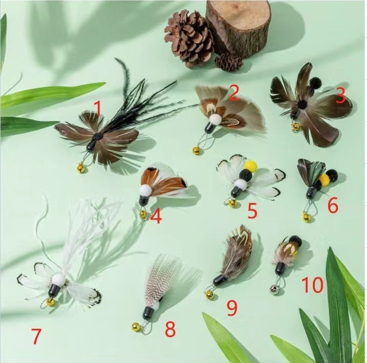 Interactive Cat Teaser Wand Set with Replaceable Feather Bell Toys | Natural Insect Design Cat Toy for Indoor Cats Kitten Hunting & Exercise