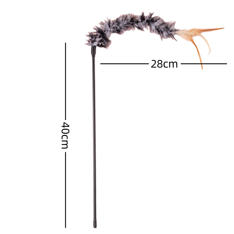Long Fluffy Feather Cat Teaser Wand, Interactive Cat Toy with Soft Plush Tail for Kitten & Adult Cat, Durable Cat Chase Toy for Exercise & Boredom Relief