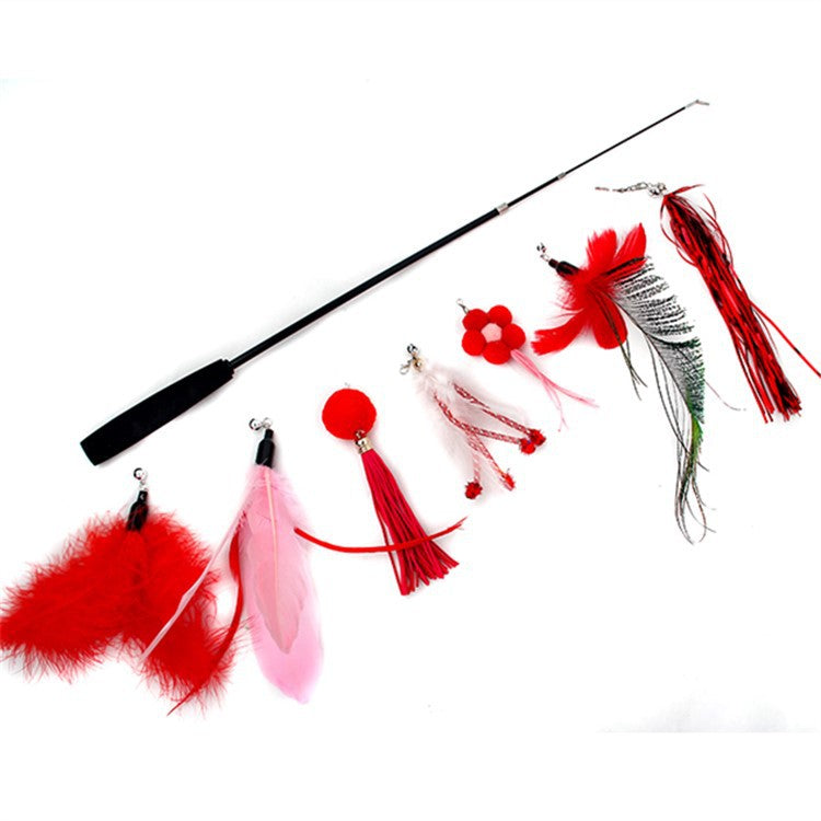 3-Section Retractable Cat Wand Toy with Feather, Crinkle Paper & Bell Ball Attachments, Interactive Teaser for Indoor Cats Kittens