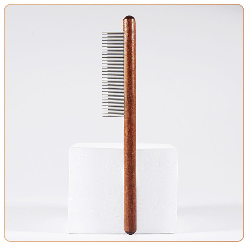 Wooden Handle Pet Grooming Comb, Professional Cat &amp; Dog Dematting Comb with Stainless Steel Teeth, Dense/Wide/Dual-Length Teeth Options for Detangling, Removing Loose Hair &amp; Fleas