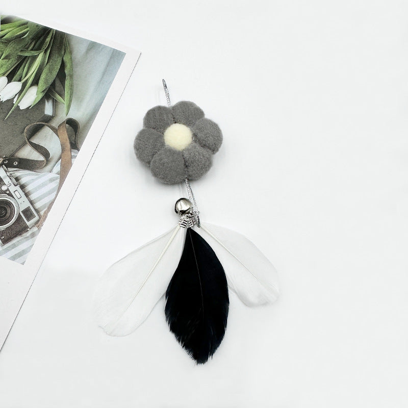 Cute Flower Cat Teaser Wand Refill, Interactive Feather Cat Toy with Bell for Kitten & Adult Cats, Replacement Head for Cat Wand, Pet Play Toy for Indoor Cats Exercise & Boredom Relief
