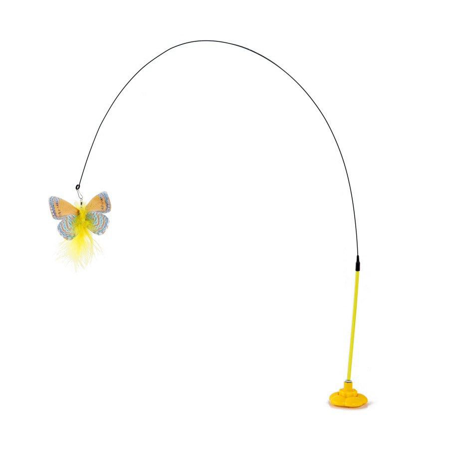 Interactive Cat Teaser Wand with Suction Cup, Butterfly & Feather Cat Toy for Indoor Cats, Self-Play Kitten Toy with Bell
