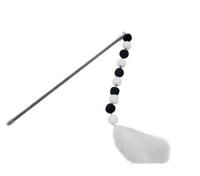 Interactive Cat Teaser Wand with Pom Poms & Feather, Plush Ball Cat Toy for Kitten Play, Exercise & Training