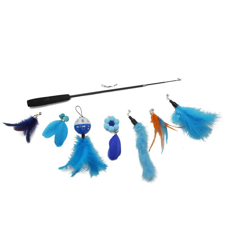 3-Section Retractable Cat Wand Toy with Feather, Crinkle Paper & Bell Ball Attachments, Interactive Teaser for Indoor Cats Kittens