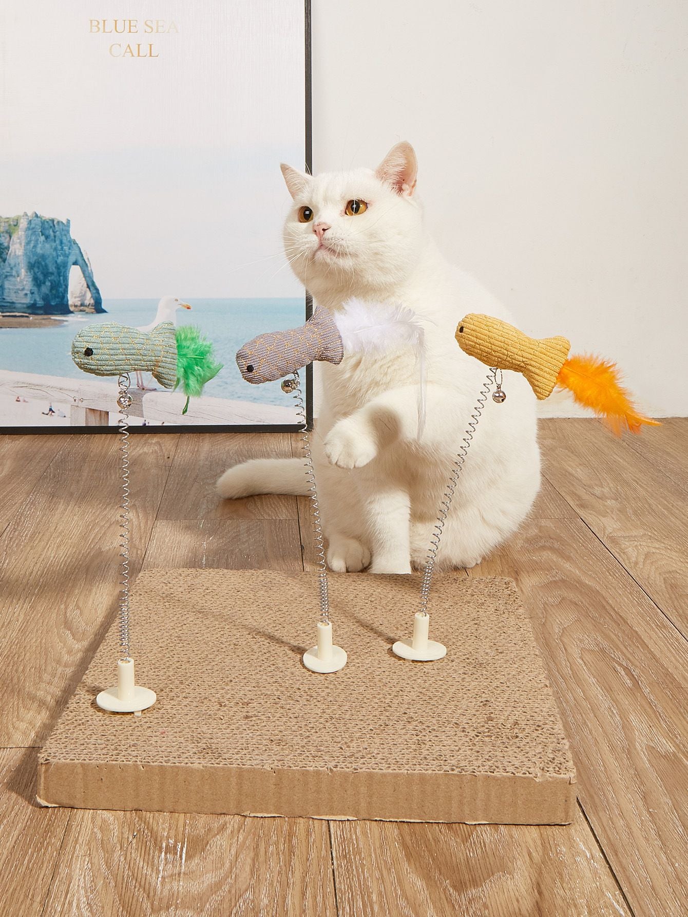 Interactive Spring Cat Teaser Wand with Clip-on Design | Cute Hedgehog/Fish/Butterfly Cat Toy for Scratching Board Play