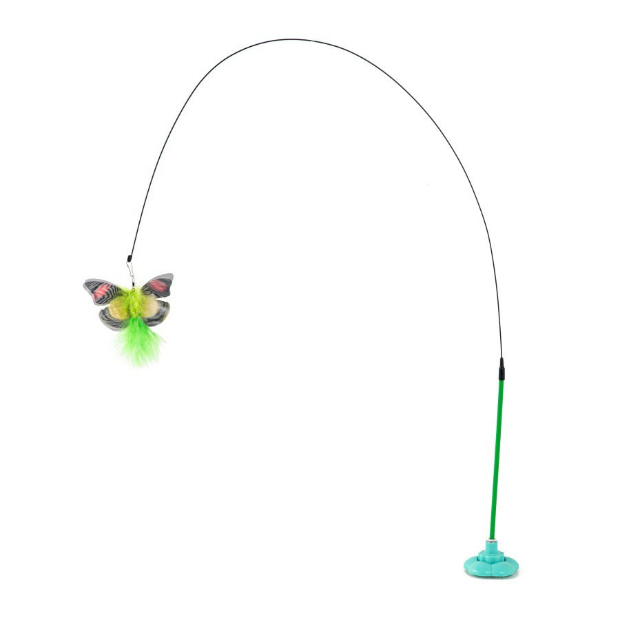 Interactive Cat Teaser Wand with Suction Cup, Butterfly & Feather Cat Toy for Indoor Cats, Self-Play Kitten Toy with Bell